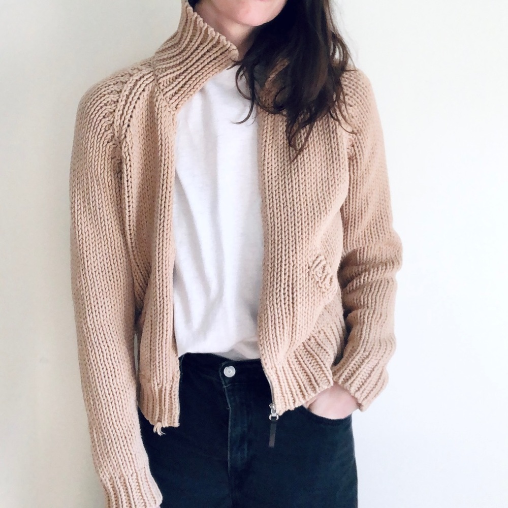 J. Crew Chunky Knit Zip Front Cardigan in Beige